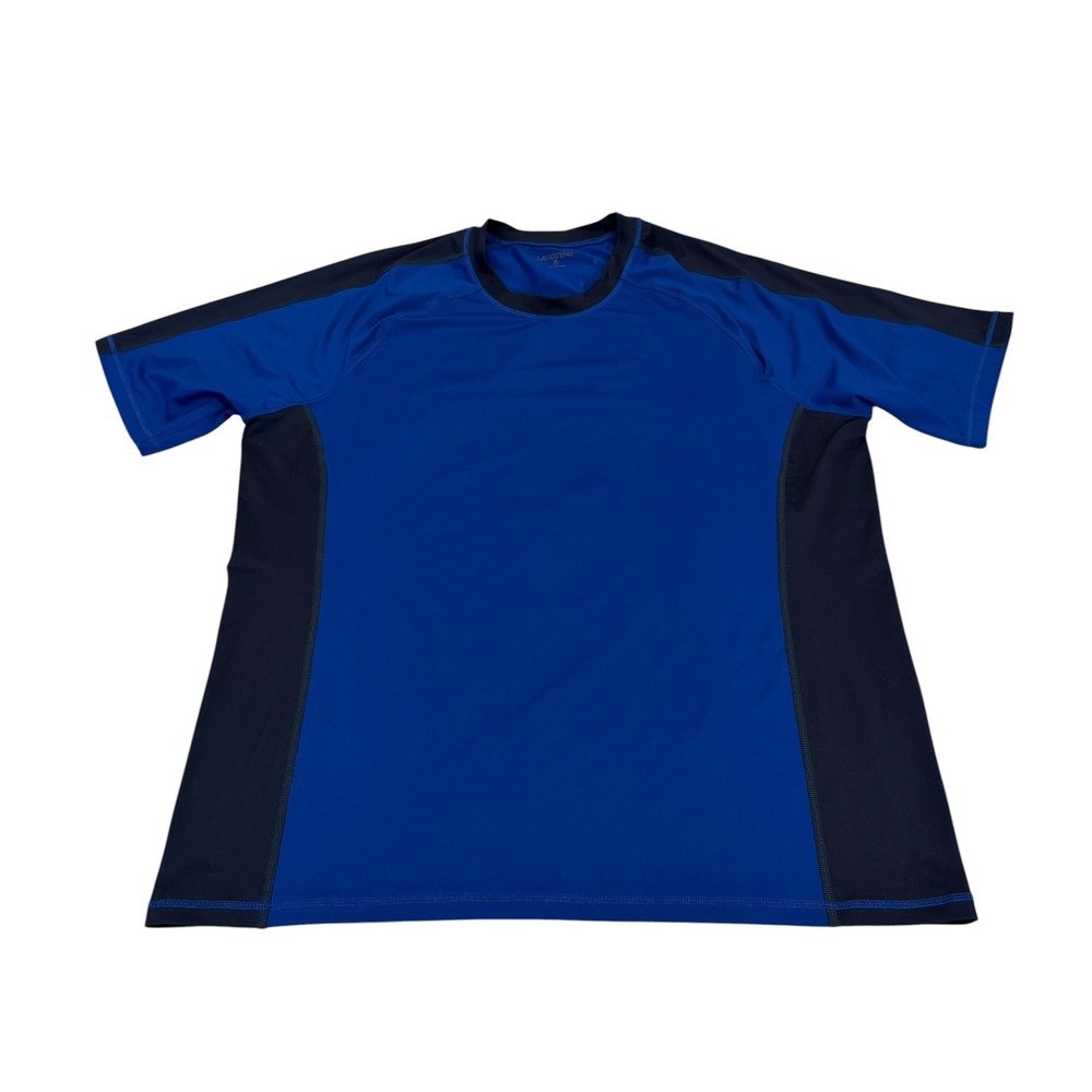 Lands End Mens XL Blue Short Sleeve Swim Tee Rash Guard Summer Stretch T-Shirt